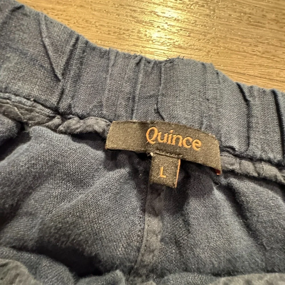 Quince Pants Womens Large Blue 100% Linen Pullon Costal Lounge Comfort 32x25